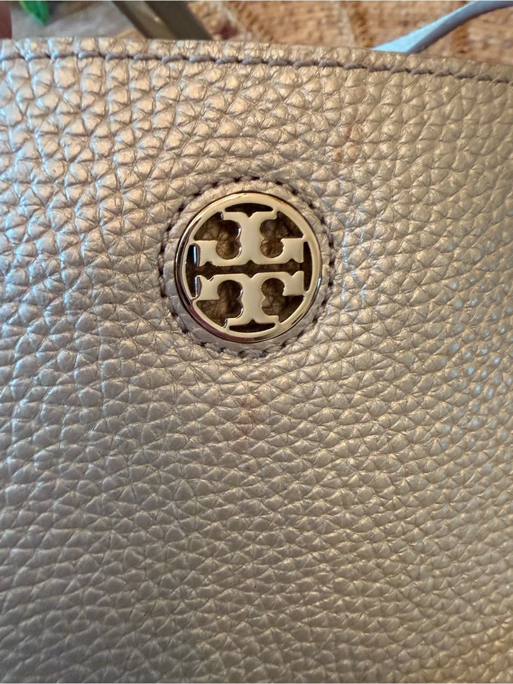 Tory Burch Metallic Champagne Gold Pebbled Leather Large Tote